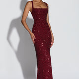 Roosa – Abito Maxy con Scollo Quadrato Glitterato
