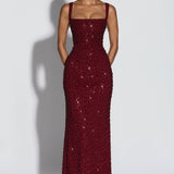 Roosa – Abito Maxy con Scollo Quadrato Glitterato