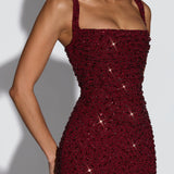 Roosa – Abito Maxy con Scollo Quadrato Glitterato