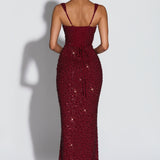 Roosa – Abito Maxy con Scollo Quadrato Glitterato