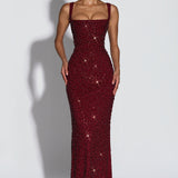 Roosa – Abito Maxy con Scollo Quadrato Glitterato