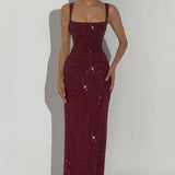 Roosa – Abito Maxy con Scollo Quadrato Glitterato
