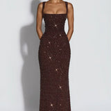 Roosa – Abito Maxy con Scollo Quadrato Glitterato