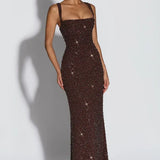 Roosa – Abito Maxy con Scollo Quadrato Glitterato