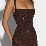Roosa – Abito Maxy con Scollo Quadrato Glitterato