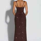 Roosa – Abito Maxy con Scollo Quadrato Glitterato