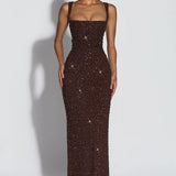 Roosa – Abito Maxy con Scollo Quadrato Glitterato