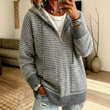 Cardigan rigato donna con cappuccio - Morbido e casual