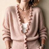 Cardigan donna con scollo a V e orlo volant - Morbido e femminile