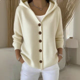 Gilet in maglia con cappuccio da donna – Elegante maglia con bottoni