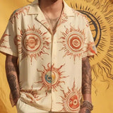 Camicia casual da uomo a maniche corte stampata – Top alla moda con bottoni