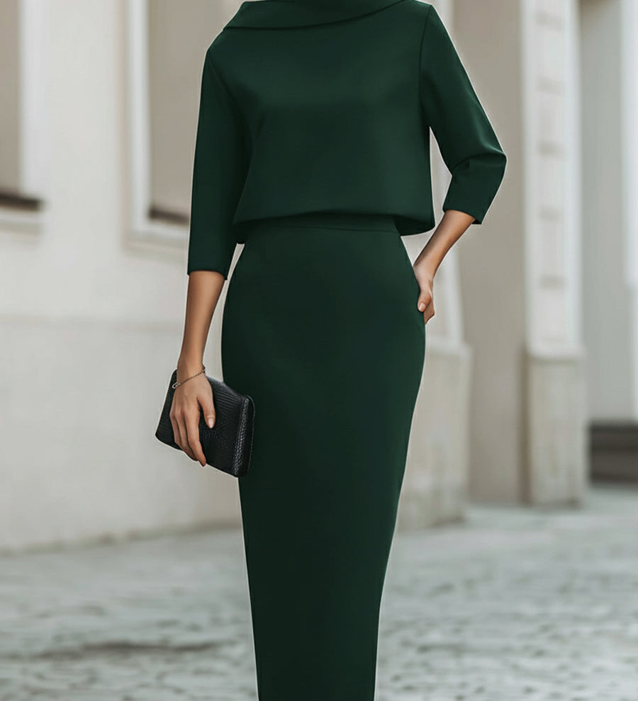 Set Donna – Con Collo a Barchetta, Lunghezza Midi, Adatto per Primavera e Estate, Casual per Uso Quotidiano