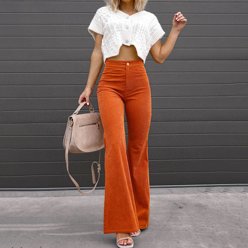 Pantaloni Flared a Vita Alta per Donna – Adatti per Occasioni Casual e Festive