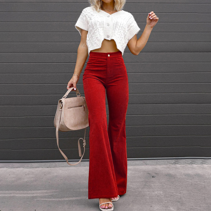 Pantaloni Flared a Vita Alta per Donna – Adatti per Occasioni Casual e Festive