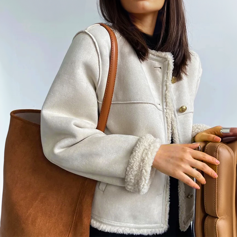 Donna - Accogliente giacca in pelle scamosciata vintage - Vestibilità elegante