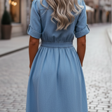 Elegante abito midi in denim blu da donna – Completo con camicia e cintura