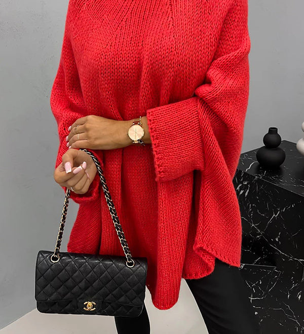Poncho in maglia drappeggiato da donna – Maglione dal taglio rilassato con scollo rotondo, ideale per un look casual elegante a strati