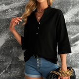 Elegante camicetta in lino da donna con mezze maniche - Top casual elegante