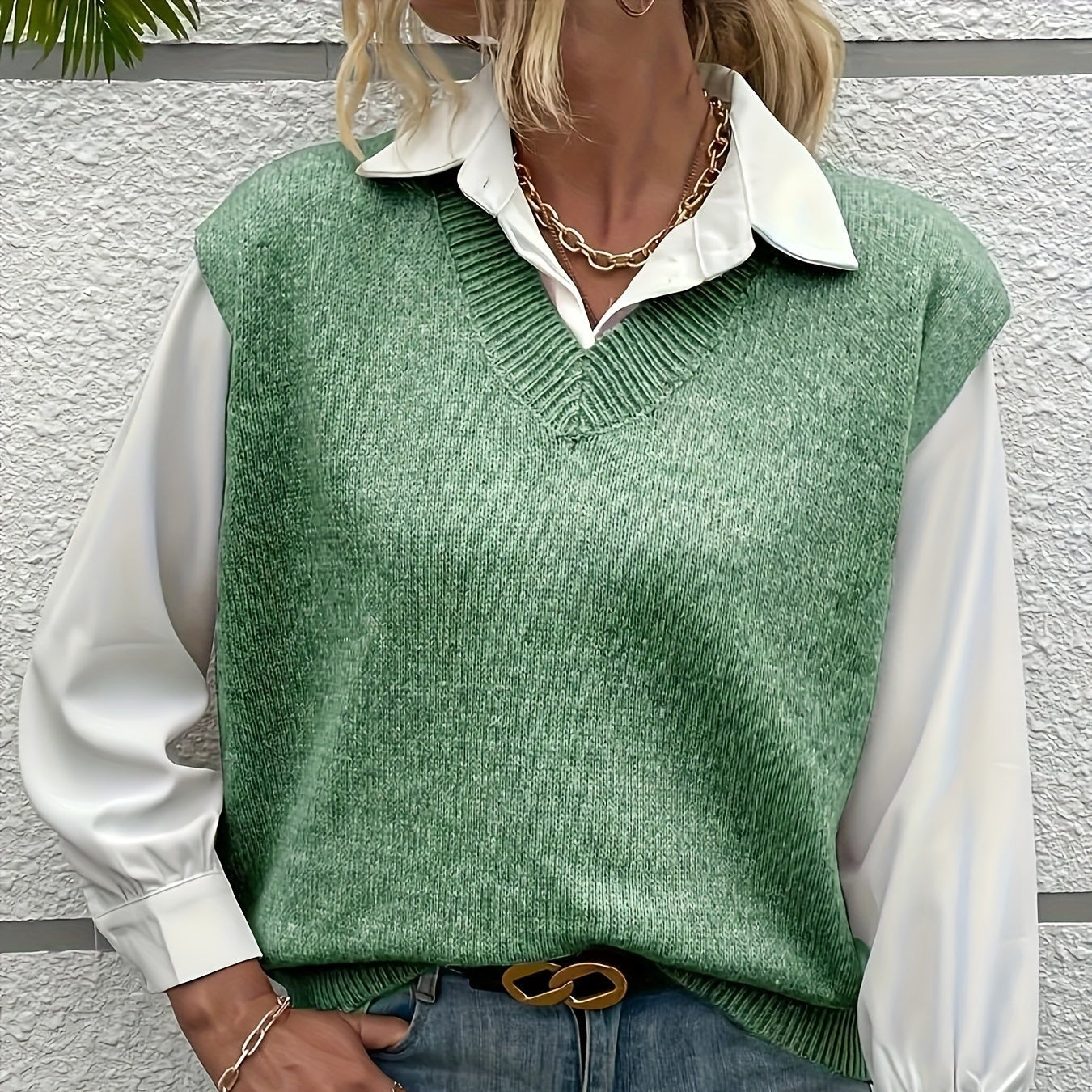 Donna - Gilet a coste con scollo a V - Vestibilità rilassata
