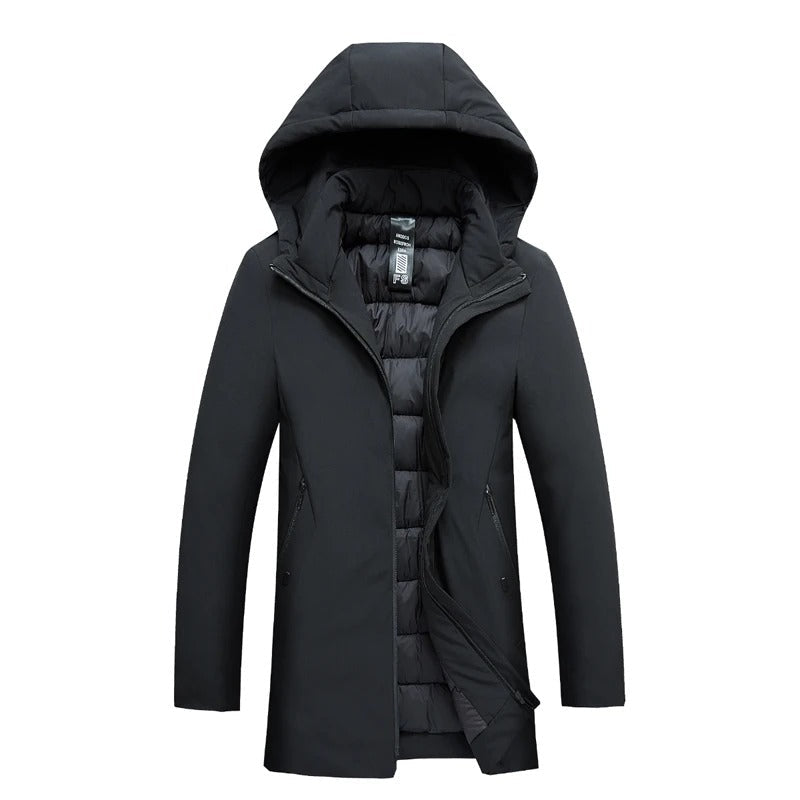 Parka con cappuccio di media lunghezza da uomo – Caldo cappotto invernale