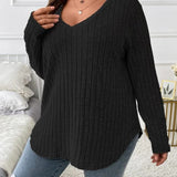 Maglione donna a tinta unita con scollo a V, maniche lunghe, in morbido misto cotone e vestibilità comoda casual per tutti i giorni