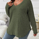 Maglione donna a tinta unita con scollo a V, maniche lunghe, in morbido misto cotone e vestibilità comoda casual per tutti i giorni