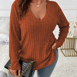 Maglione donna a tinta unita con scollo a V, maniche lunghe, in morbido misto cotone e vestibilità comoda casual per tutti i giorni