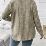 Maglione donna a tinta unita con scollo a V, maniche lunghe, in morbido misto cotone e vestibilità comoda casual per tutti i giorni