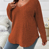 Maglione donna a tinta unita con scollo a V, maniche lunghe, in morbido misto cotone e vestibilità comoda casual per tutti i giorni