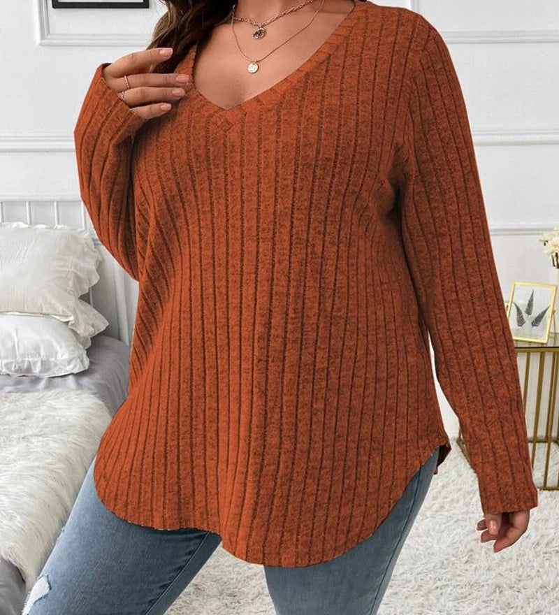 Maglione donna a tinta unita con scollo a V, maniche lunghe, in morbido misto cotone e vestibilità comoda casual per tutti i giorni