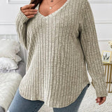 Maglione donna a tinta unita con scollo a V, maniche lunghe, in morbido misto cotone e vestibilità comoda casual per tutti i giorni