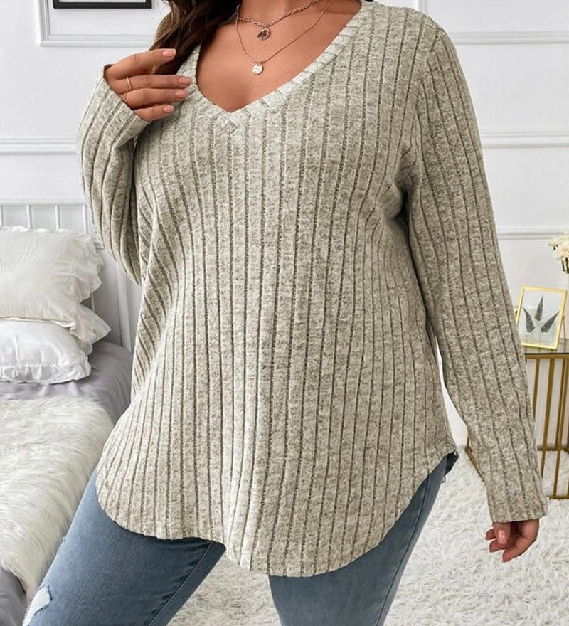 Maglione donna a tinta unita con scollo a V, maniche lunghe, in morbido misto cotone e vestibilità comoda casual per tutti i giorni