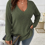 Maglione donna a tinta unita con scollo a V, maniche lunghe, in morbido misto cotone e vestibilità comoda casual per tutti i giorni