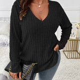 Maglione donna a tinta unita con scollo a V, maniche lunghe, in morbido misto cotone e vestibilità comoda casual per tutti i giorni