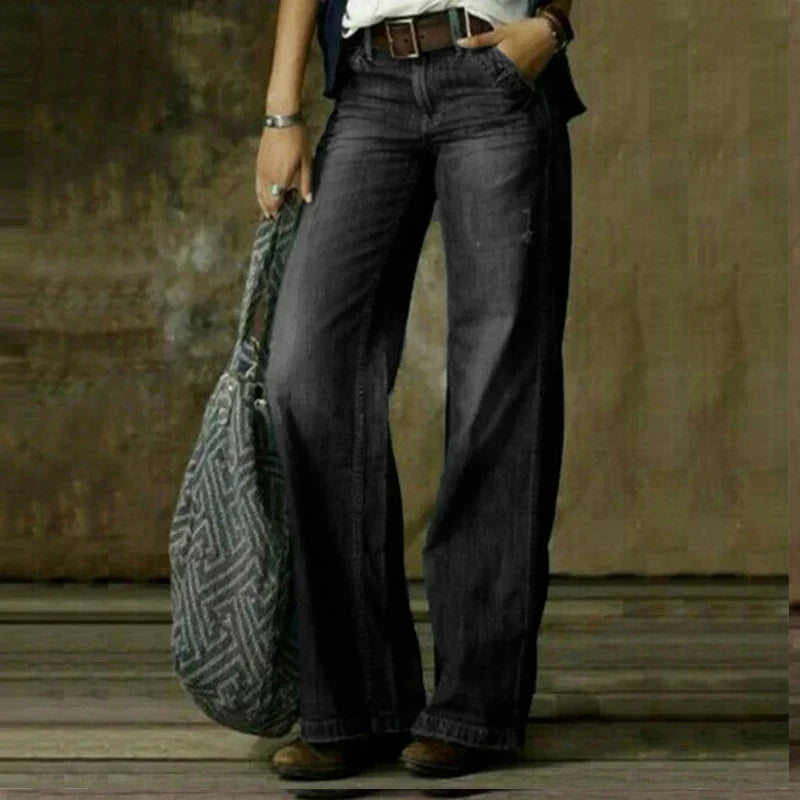 Jeans donna a gamba larga vita alta | Vestibilità comoda e taglio senza tempo
