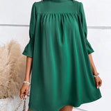 Abito elegante da donna con collo alto, lunghezza al ginocchio, maniche a metà braccio, da ufficio casual, comodo per l’uso quotidiano