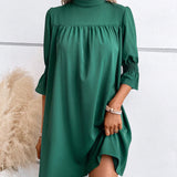 Abito elegante da donna con collo alto, lunghezza al ginocchio, maniche a metà braccio, da ufficio casual, comodo per l’uso quotidiano