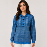 Maglione da donna testurizzato con scollo a bottoni – Modello ampio a maniche lunghe per tutti i giorni