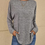 Maglione Donna Girocollo Manica Lunga in Morbido Cotone Misto Casual Base Quotidiano Comodo per Stratificazione