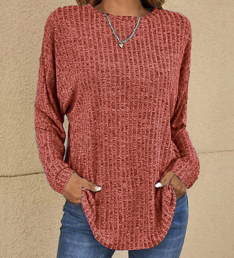 Maglione Donna Girocollo Manica Lunga in Morbido Cotone Misto Casual Base Quotidiano Comodo per Stratificazione