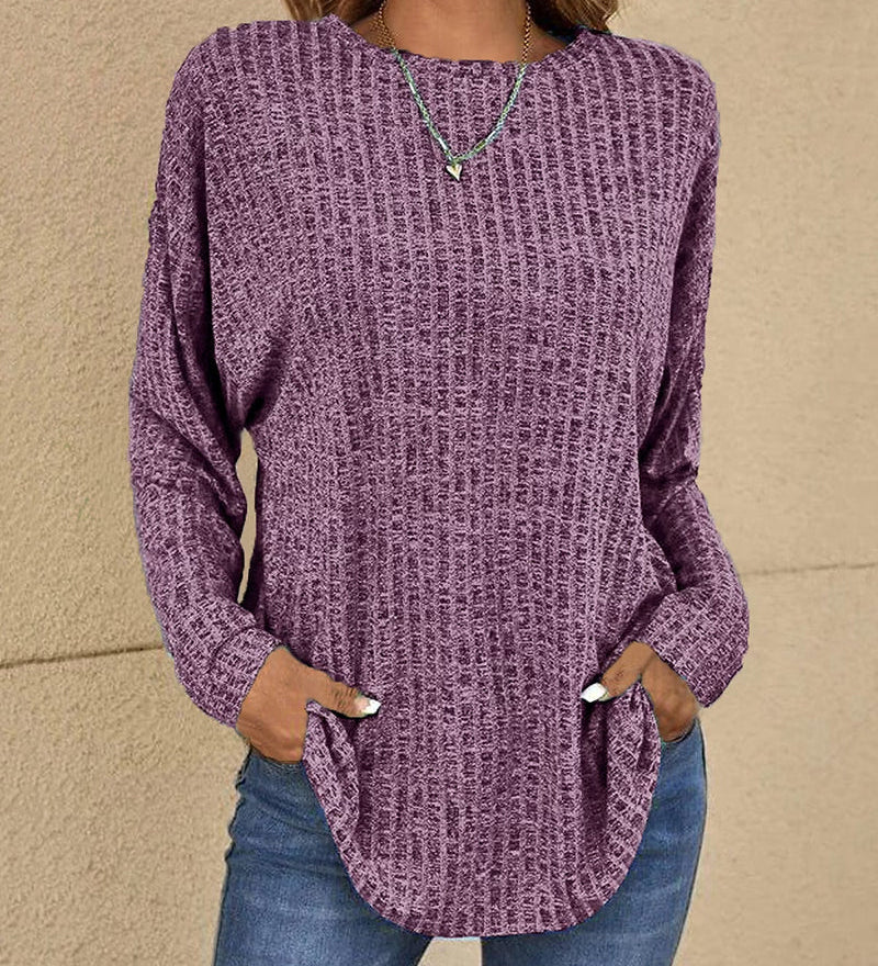 Maglione Donna Girocollo Manica Lunga in Morbido Cotone Misto Casual Base Quotidiano Comodo per Stratificazione