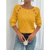 Maglione da donna in maglia a trecce – Modello a maniche lunghe con dettagli di bottoni, ideale per l’autunno e l’inverno