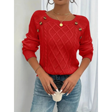 Maglione da donna in maglia a trecce – Modello a maniche lunghe con dettagli di bottoni, ideale per l’autunno e l’inverno