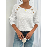Maglione da donna in maglia a trecce – Modello a maniche lunghe con dettagli di bottoni, ideale per l’autunno e l’inverno