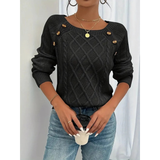Maglione da donna in maglia a trecce – Modello a maniche lunghe con dettagli di bottoni, ideale per l’autunno e l’inverno