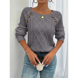 Maglione da donna in maglia a trecce – Modello a maniche lunghe con dettagli di bottoni, ideale per l’autunno e l’inverno
