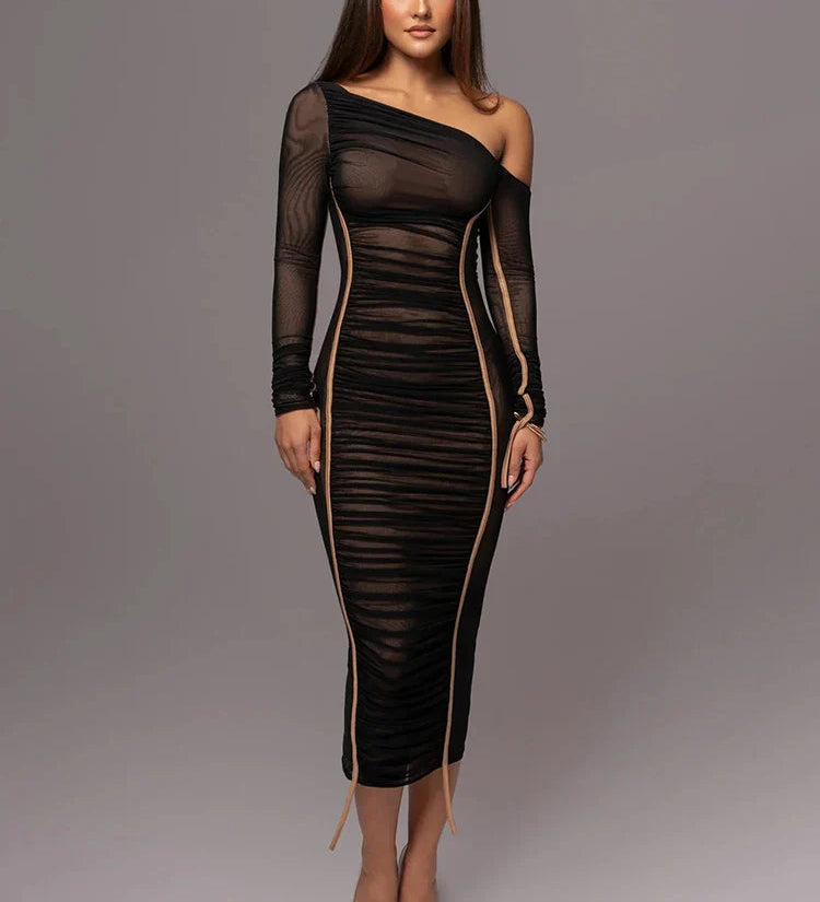 Abito Midi Scollo Asimmetrico per Donne – Adatto per Occasioni Festive, Con Una Spalla e Vestibilità Slim