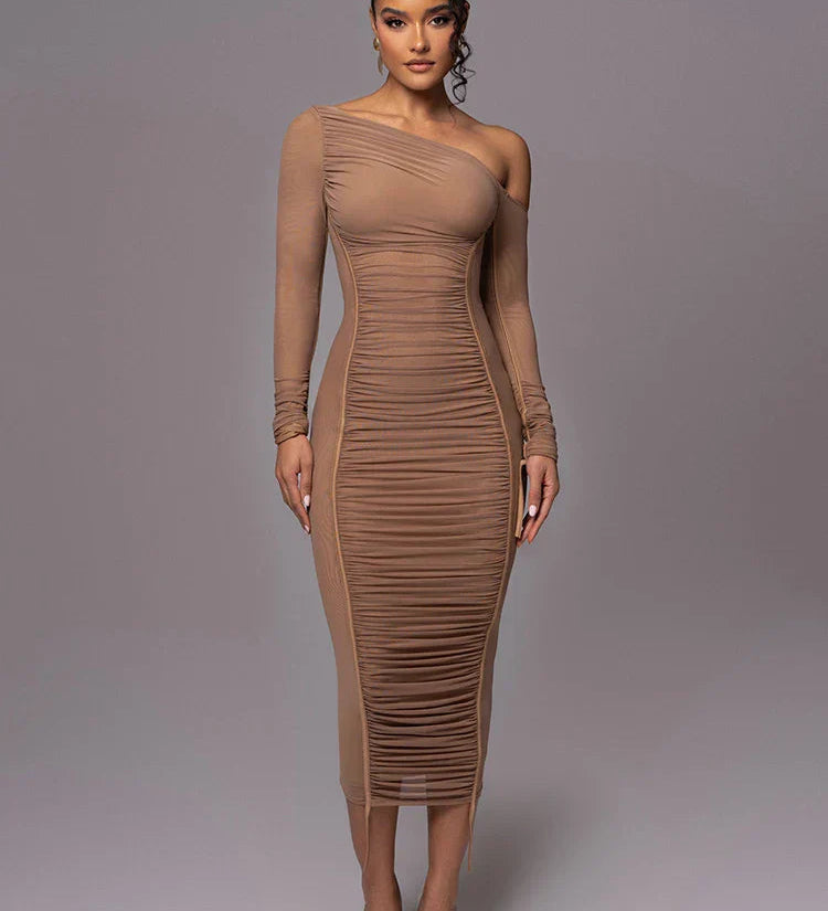 Abito Midi Scollo Asimmetrico per Donne – Adatto per Occasioni Festive, Con Una Spalla e Vestibilità Slim
