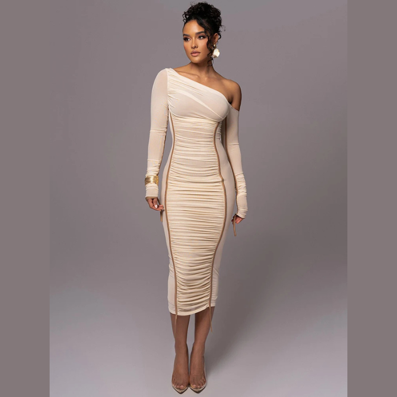 Abito Midi Scollo Asimmetrico per Donne – Adatto per Occasioni Festive, Con Una Spalla e Vestibilità Slim