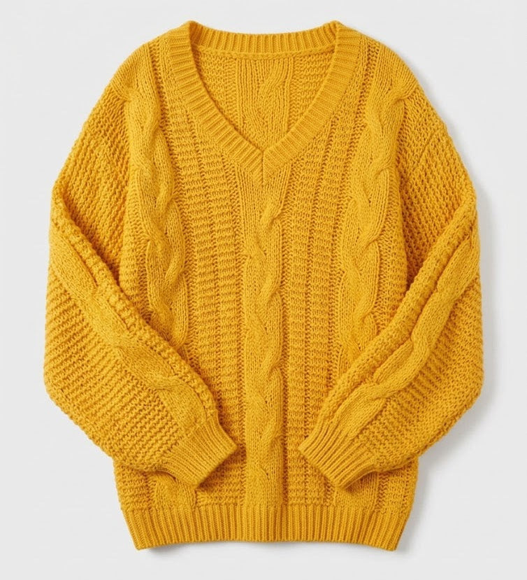 Maglione da donna in maglia a trecce con spalle scoperte – Pullover comodo con scollo a V per look stagionali accoglienti
